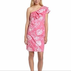 Lilly Pulitzer Hottie Pink Dahlia One Shoulder Ruffled Dress